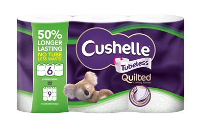 Cushelle quilted tubeless toilet roll 50% longer lasting